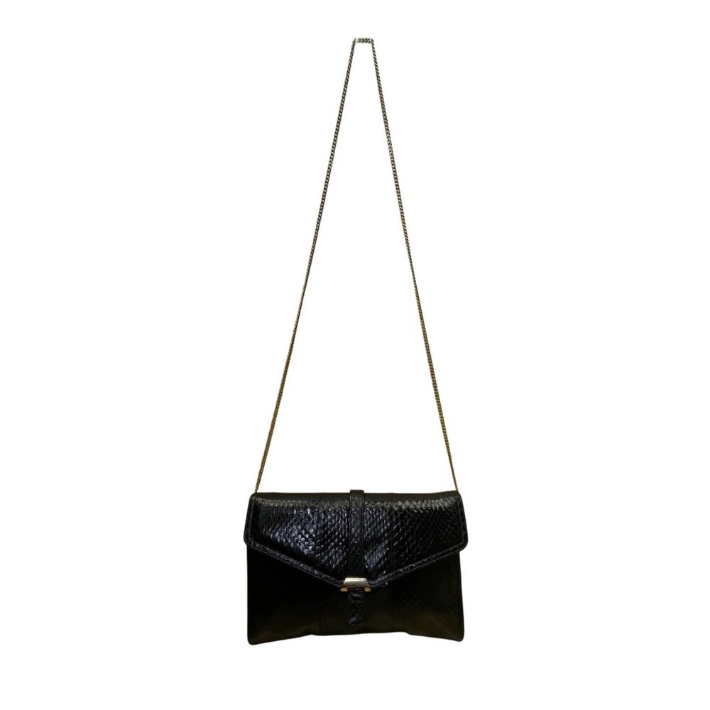 Morris Moskowitz Women’s Black Genuine Reptile Gold Chain Strap Shoulder Clutch